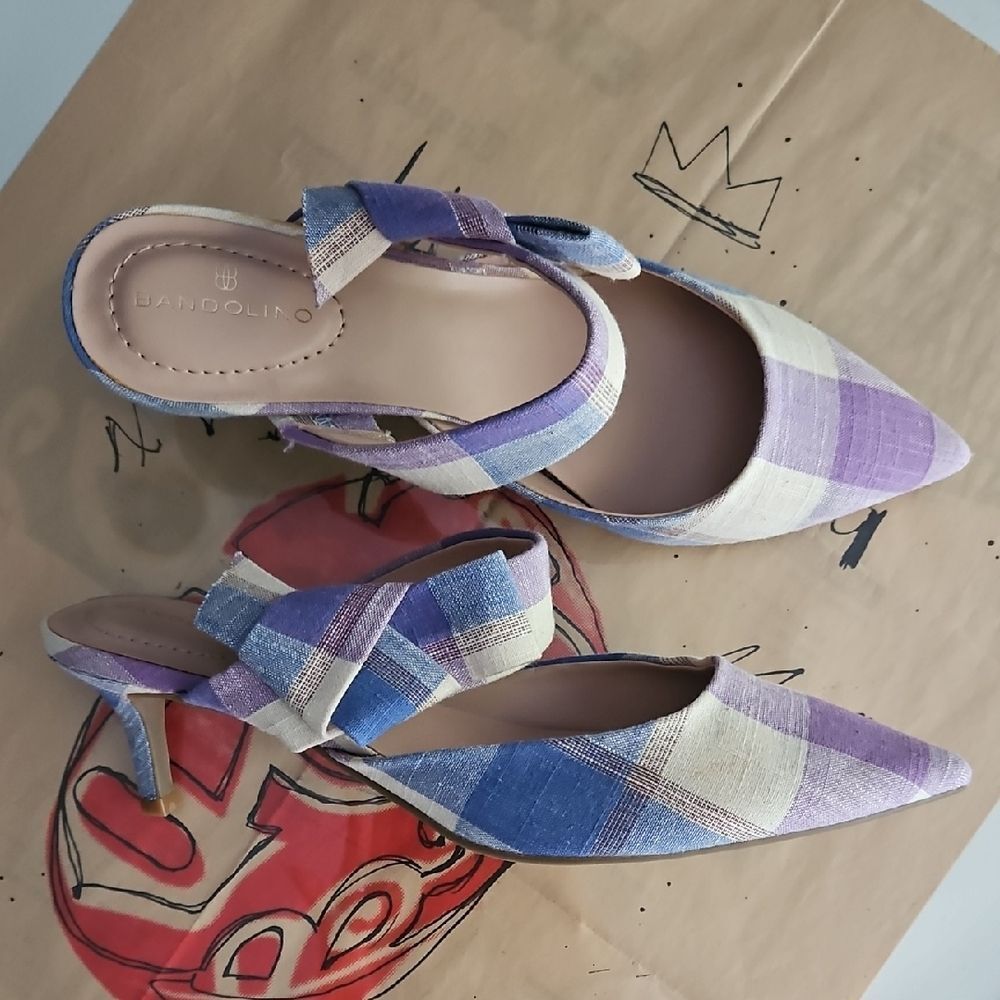 Bandolino Plaid Purple and Cream Heels